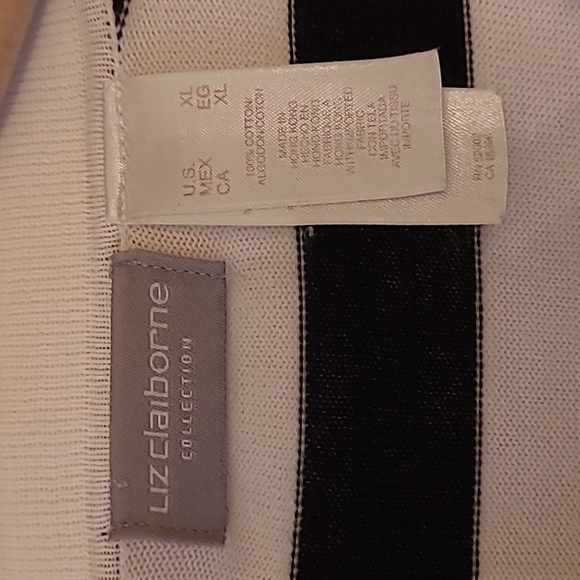 Liz Claiborne* Collared Top* Cotton*  Black/White Stripes* Sz XL - Picture 2 of 4